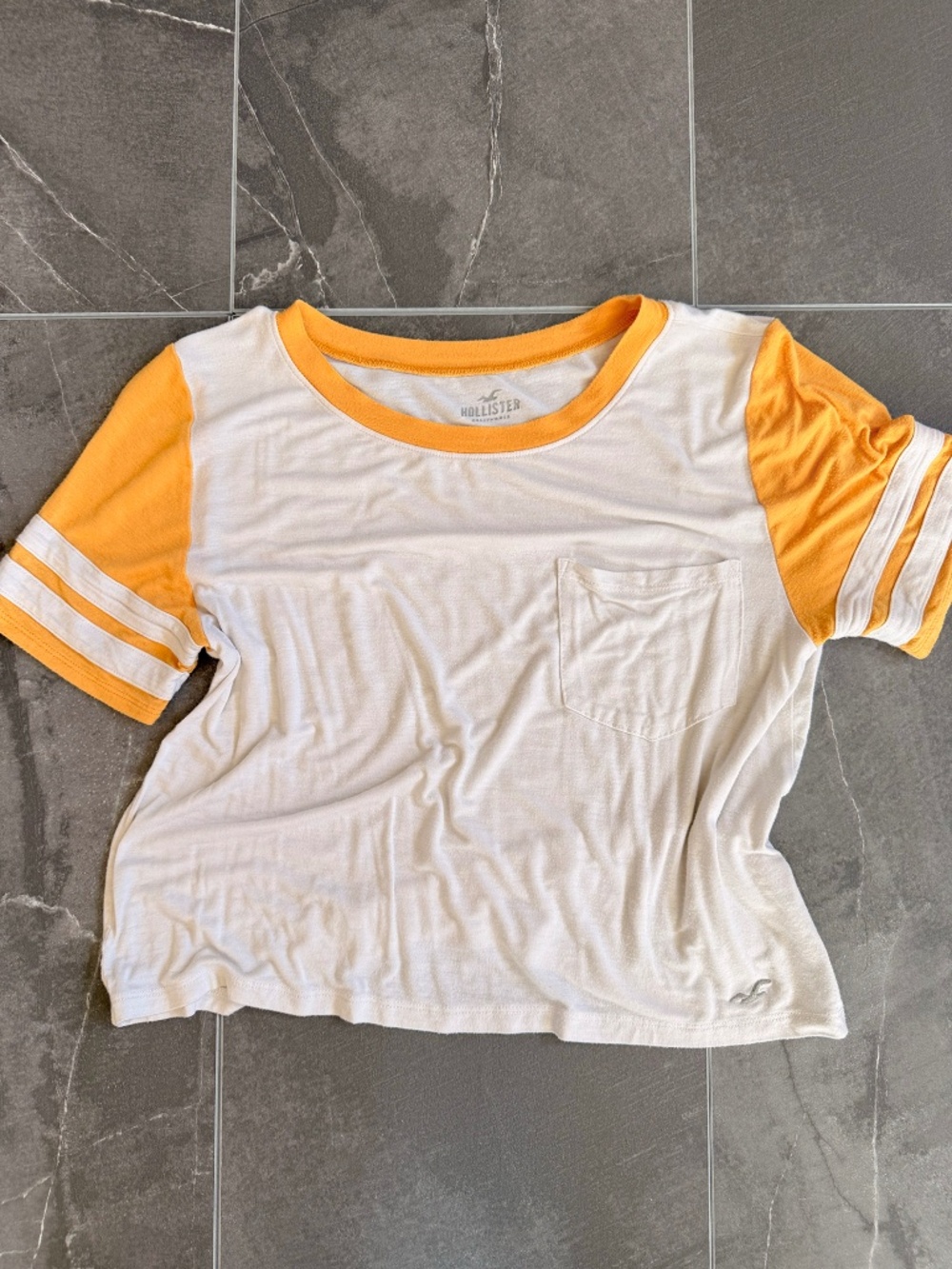 Hollister Co. Y2K Yellow White Varsity Ringer Pocket T-Shirt